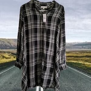 Lou & Gray for Loft small NWT plaid long sleeve viscose button down dress.